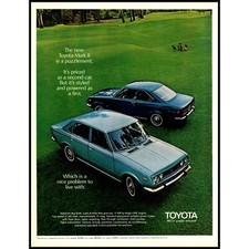 Toyota Mark II 1971 2 portes toit rigide et berline vintage print publicitaire art parcours de golf