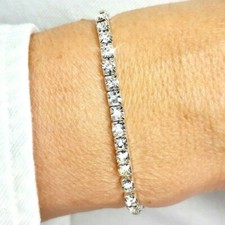 Silver CZ Diamante Crystal Adorned Tennis Bracelet Elastic Bangle Bridal Gift UK
