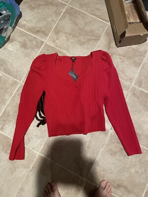 Express Women's Red Top Shirt Long Sleeve L Large