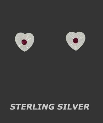 LAB CREATED RUBINE HERZ OHRSTECKER 0,925 Sterlingsilber - Neu mit Etikett