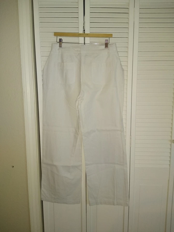 New! Alyx 45 Cotton & 55 Linen Wide Leg Palazzo Trousers Pants White 6 MSRP $44 - Image 2 of 3