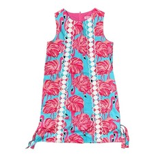 Lilly Pulitzer Girls Southern Charm Flamingo Shift Dress Size 10 Lace Pink Blue