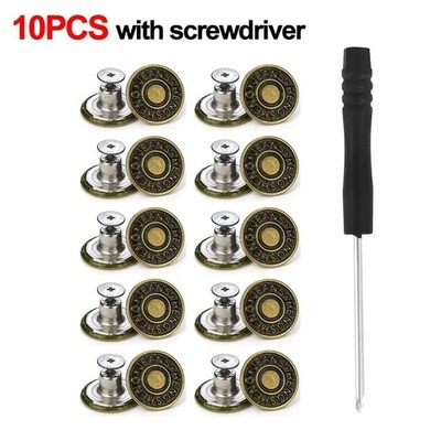 10PCS 17mm Metal Jeans Buttons No Sewing Screw Repair Kit Pants Buckles