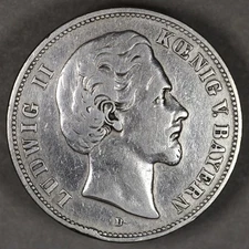 1876 D Bavaria Germany Silver 5 Mark