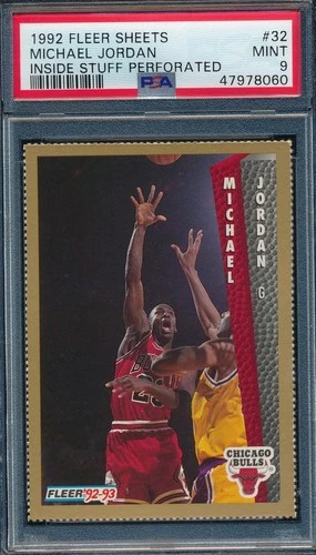 MICHAEL JORDAN 1992-93 FLEER SHEETS INSIDE STUFF PSA 9 MINT CARD #32!  TOUGH!