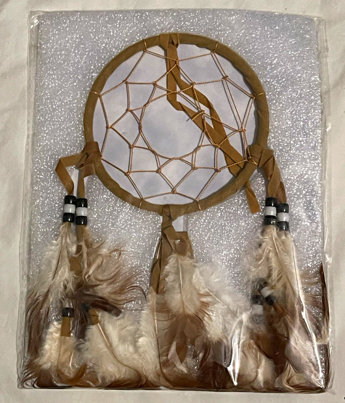 New Dreamcatcher Wall Hanging Brown White Feathers Beaded Decor Sealed Gift