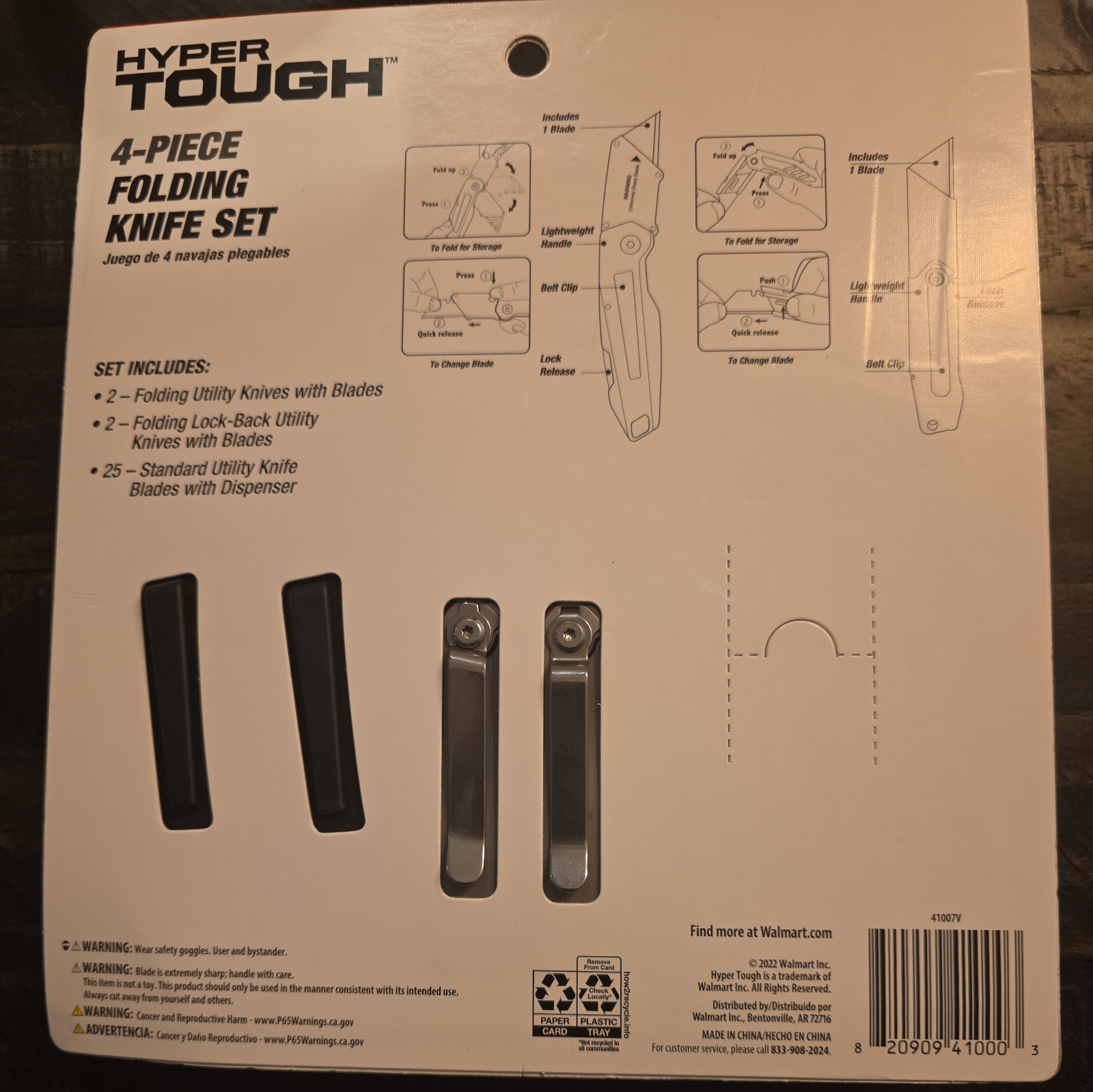 Hyper Tough 4-Piece Folding Utility Knife Set +25 Blades Brand New