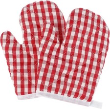 Oven Mitts for Kids Grid Kitchen Gloves Heat Resistant for Cooking Baking Red