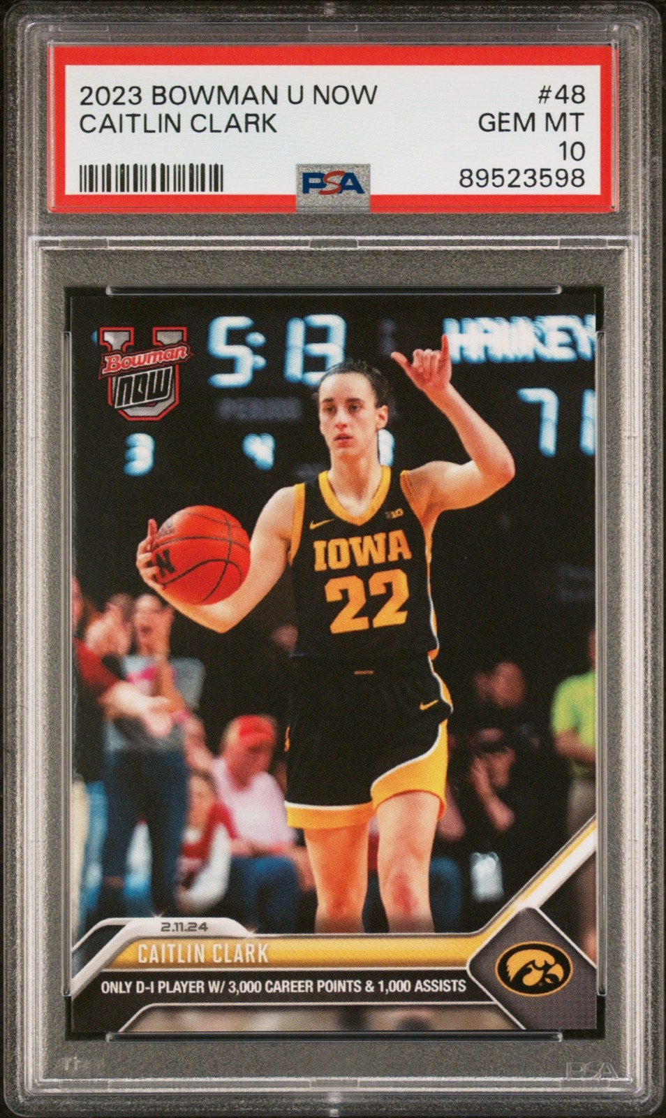 2023 Bowman U Now Caitlin Clark #48 3000 PTS / 1000 AST - PSA 10