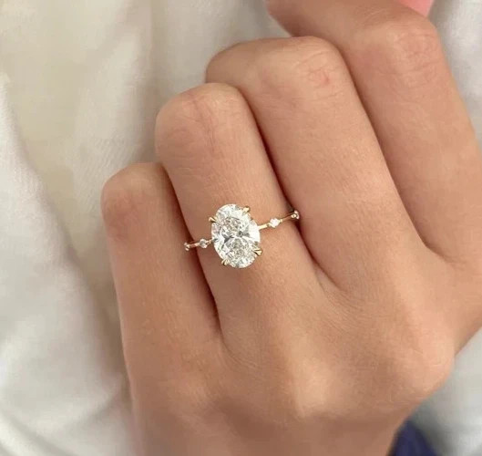 Designer Ring 14k Yellow Gold IGI Lab Grown Oval Cut Diamond 2.10 Carat E F VVS2