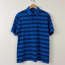 Under Armour Men's Large HeatGear Striped Polo Shirt Blue Navy Loose Fit LG