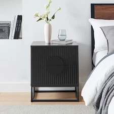 conifferism Black Nightstand with 2 Drawers, Bedroom Modern Bedside