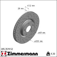 2X Zimmermann 285.3519.52 Bremsscheibe FüR KIA Hyundai I40 Ix35 I40 CW Grandeur
