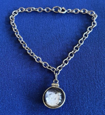 Vintage Sterlingsilber Öffnung Bild Medaillon Kette Armband - 7''