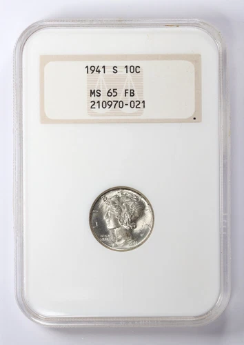1941-S Mercury Dime 10C NGC MS65 FB Old Fatty Holder