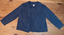 Chicos 2 Womens 12 / 14 Blazer Jacket Blue Lyocell Open Front Soft Career Office