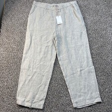 Quince XL 100% European Linen Wide Leg PantsOatmeal Beige Elastic Waist NEW