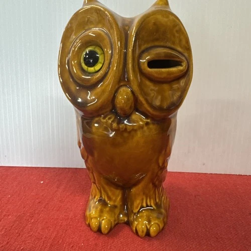 Vintage Haeger Winking Owl Coin Bank #8036 Brown Owl Figurine