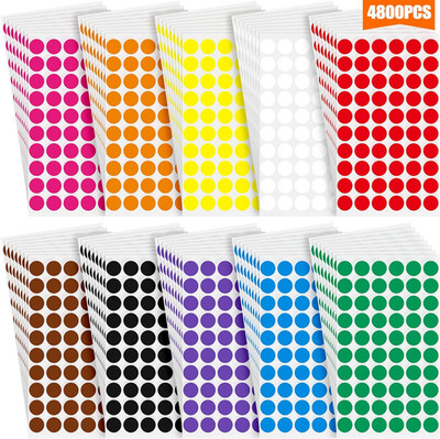 4800 Pieces 1/2 Inch round Color Circle Dot Sticker Labels 10 Assorted Colors Co