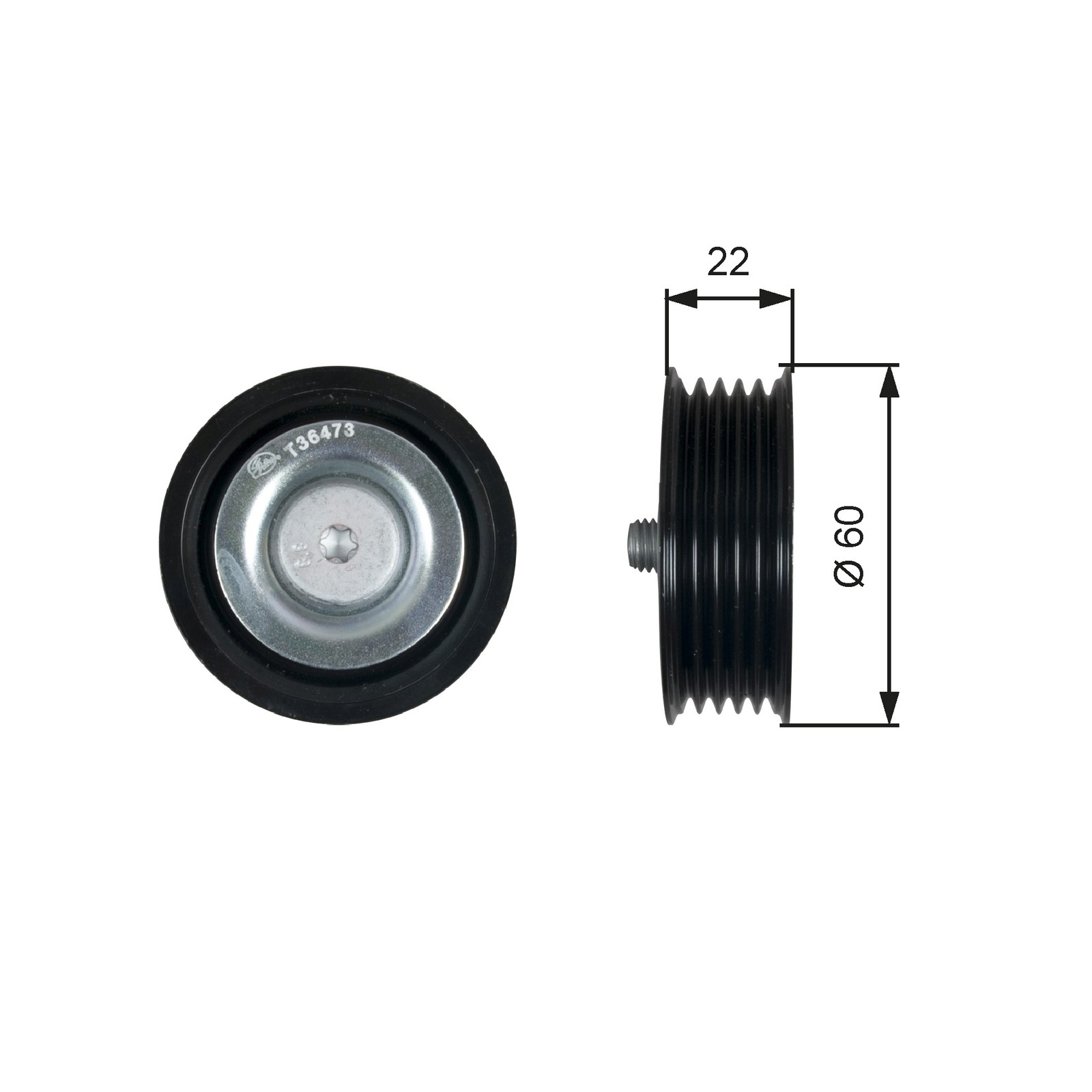 GATES-OE T36473 Deflection/Guide Pulley, V-ribbed belt for HYUNDAI,KIA