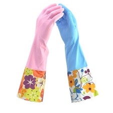 Household Gloves 2 Pairs, Latex Free, Soft Lined, Long Cuff, Pink Blue