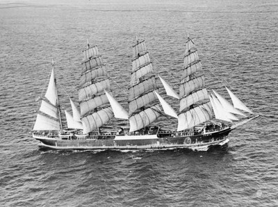 The four-masted sailing ship Basque Pamir in the English Channel a- Old Photo