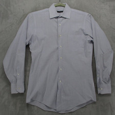 Geoffrey Beene Shirt Mens 14.5 32/33 White Blue Check Wrinkle Free Long Sleeve