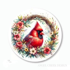 RED CARDINAL IN SUMMER FLOWERS WREATH FAVORS SCRAPBOOK STICKERS ENVELOPE SEALS