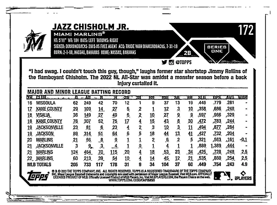 2023 Topps #NL-8 Jazz Chisholm Jr. - Image 2 of 2