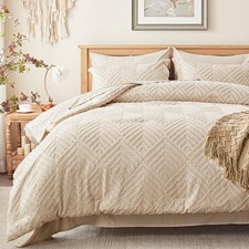 Queen Comforter Set 7 Pieces Beige Bed in a Bag Queen Size Tufted Boho Bedding
