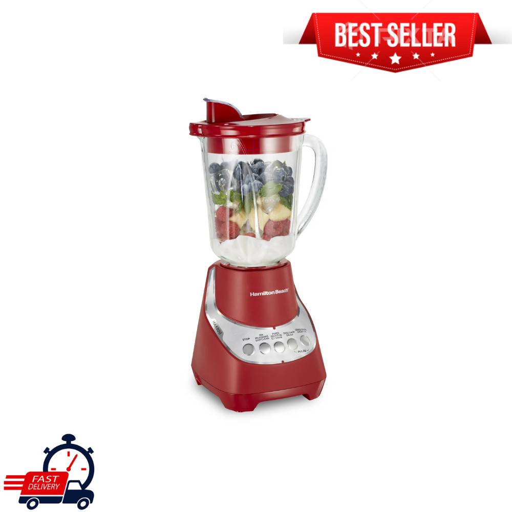 Hamilton Beach Quiet Blender 48oz Glass Jar 12-Speed for Smo