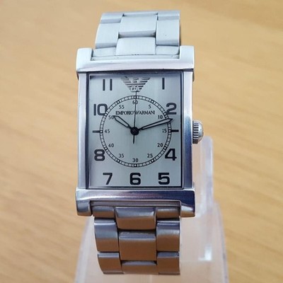 Seltene Vintage Silber Emporio Armani AR0216 Art-Deco Tank Stye Designer Herrenuhr
