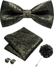 Paisley Pre-tied Bow Tie and Pocket Square Cufflinks Lapel Pin Sets for Men 4PCS