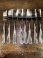 Set Of 8 Daily Chef Forks Beaded Edge Flatware Utensils Silverware Lot