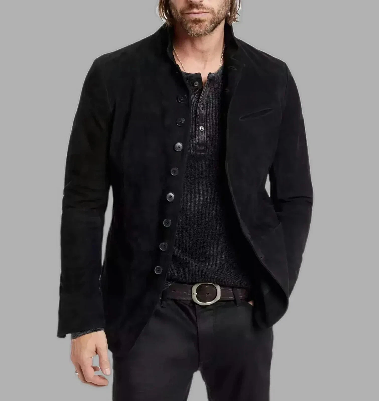 Men Suede Lambskin Black Real Leather Blazer Jacket Casual Slim Fit Coat Party