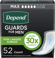 Guards Incontinence Pads for Men, Maximum Absorbency, 52 Count, Packaging May Va