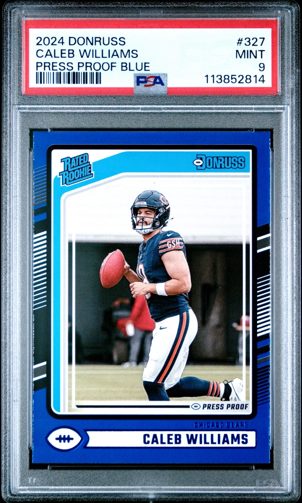 2024 PANINI DONRUSS #327 CALEB WILLIAMS PRESS PROOF BLUE PSA 9