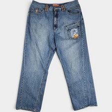 Vintage Rocawear Jeans Mens Fits 38x32 Blue Wide Leg Relaxed Baggy Hip Hop Y2K