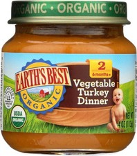 Earth's Best Organic Baby Food Puree, 6 Months, Vegetable Turkey Dinner, 4 oz