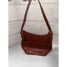 Etienne Aigner Vintage Cognac Brown Leather Shoulder Bag Hobo Purse Brass Logo
