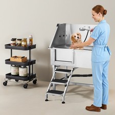  New 38 Dog Grooming Bath Tub Stainless Steel W Stairs Faucet Left Door