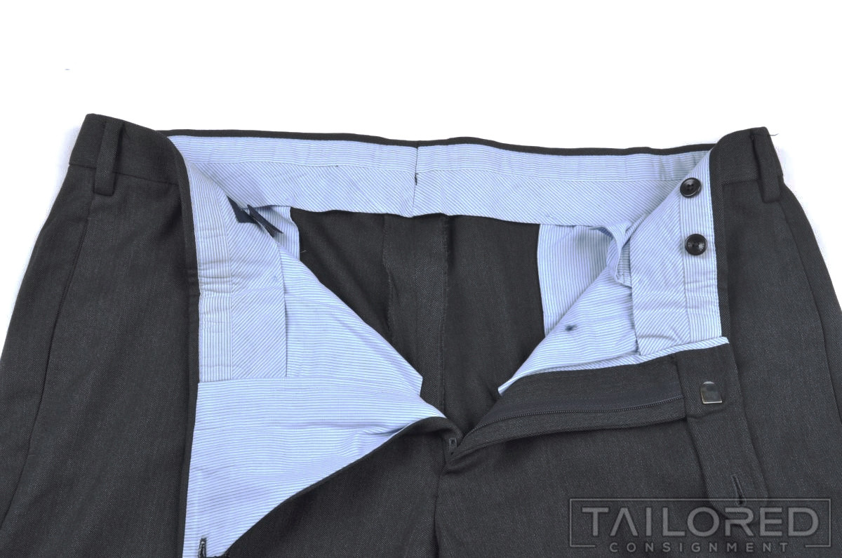 INCOTEX Solid Gray Wool Mens Flat Front Luxury Dr… - image 3