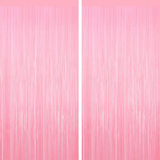 Pastel Pink Tinsel Backdrop Foil Fringe Curtains - 2 Packs Door Streamers Backdr