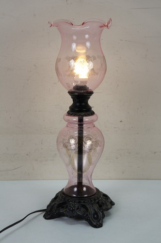 Gone with the Wind Pink Glass Hurricane Budoir Vanity Table Lamp 22" - Picture 12 of 13