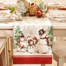 Winter Snowman Holiday Table Runner - Snowflake Design, 13"x70", Festive Decor