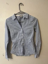 H&M Shirt Woman’s Size 2 Blue Striped Long Sleeve Button Down Blouse