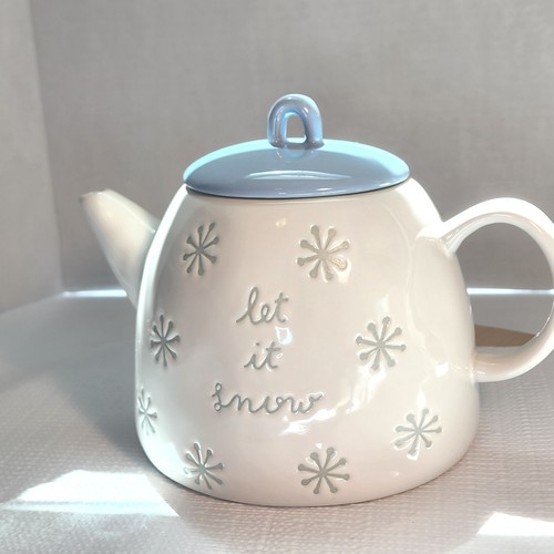 RAE DUNN Artisan Collection "let it snow" Ceramic Teapot With Blue Lid NWOT - 第 1/12 張圖片