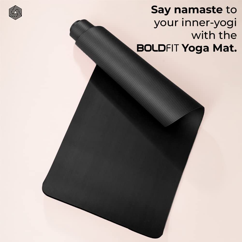 Boldfit Yoga Mats for Unisex Fitness Exercise Of Home (Black Color) 6 Feet