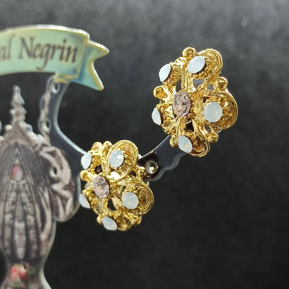 Pendientes Flor Michal Negrin Poste Grande Chapado en Oro y Cristales de Swarovski Regalo Foto 4 de 4