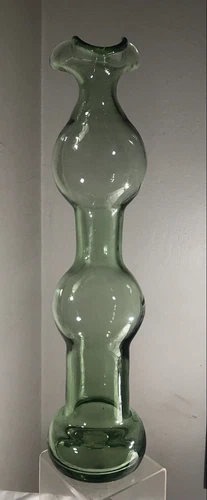 VINTAGE LARGE BISCHOFF GLASS DECANTER NO STOPPER GREEN GURGLE BLENKO ERA 21"
